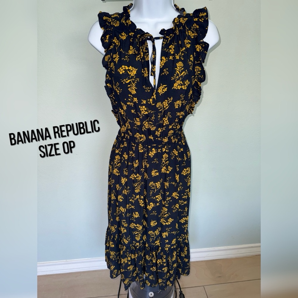 Banana Republic Dark Blue Dress with Yellow Floral Pattern